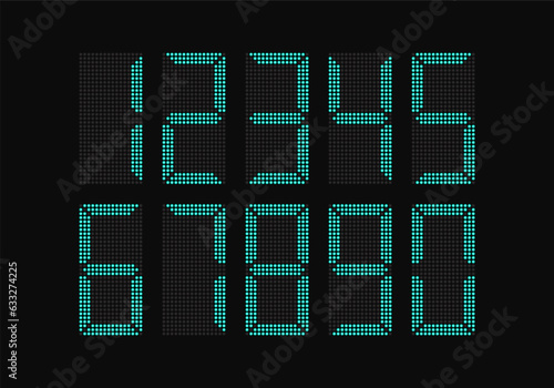 Electronic figures. Digital glowing numbers. LCD numbers for a electronic devices. Vector illustration.