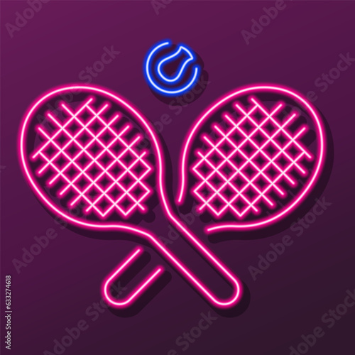 tennis neon sign, modern glowing banner design, colorful modern design trend on black background. Vector illustration.