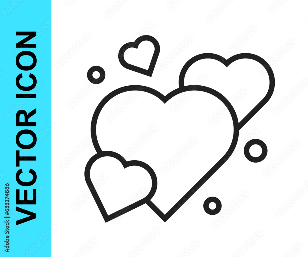 Black line Heart icon isolated on white background. Romantic symbol linked, join, passion and wedding. Happy Valentines day. Vector
