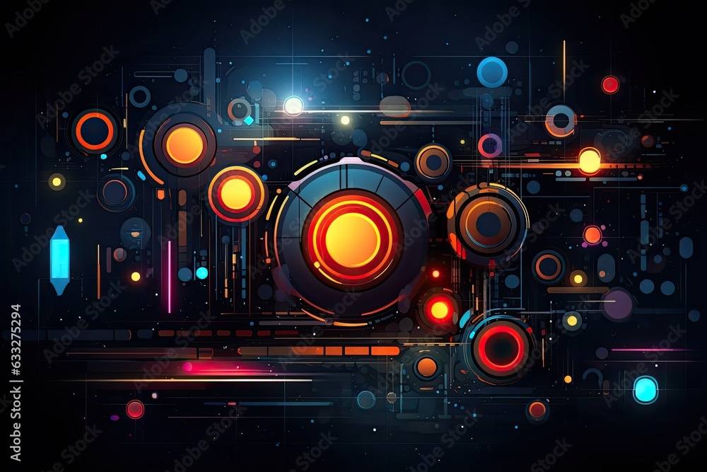Abstract futuristic visual design with shiny circles on dark background. Abstract futuristic visual design with shiny circles on dark background.