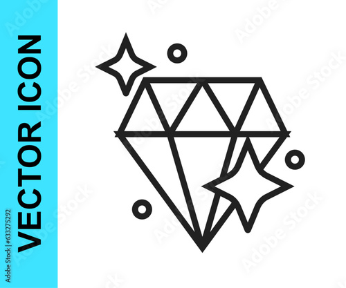 Black line Diamond icon isolated on white background. Jewelry symbol. Gem stone. Vector