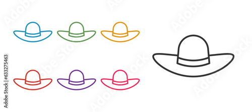 Set line Elegant women hat icon isolated on white background. Set icons colorful. Vector