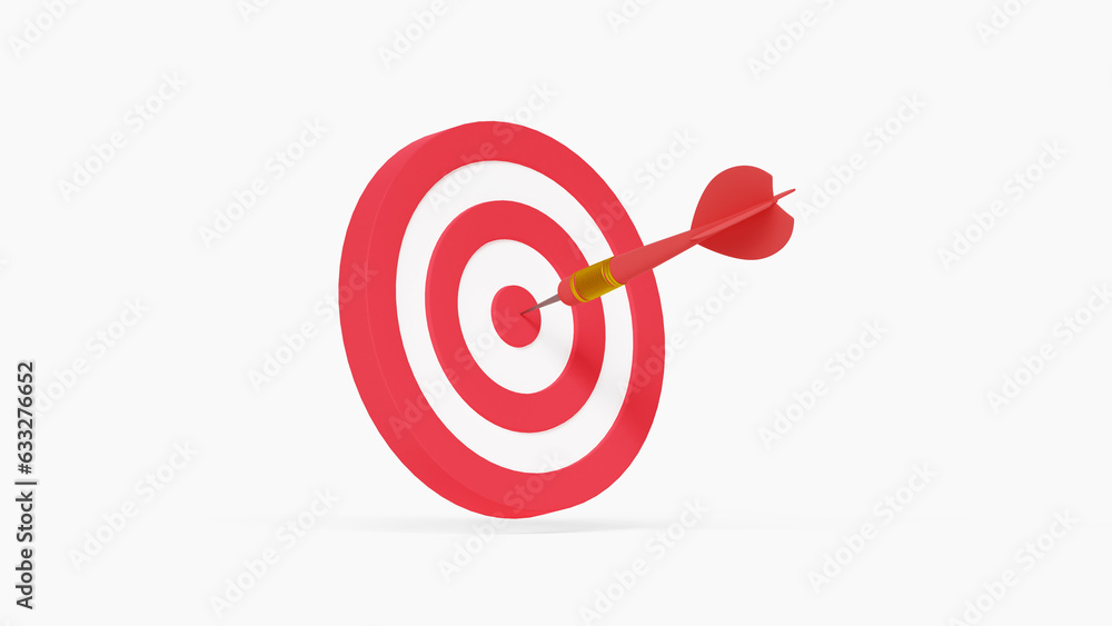 Dart hit the center of target. Business target achievement concept. 3d render illustration Dart hit the center of target. Business target achievement concept. 3d render illustration