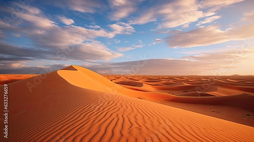 Blazing and scorching heat shimmers over the mesmerizing expanse of sand dunes, a testament to the raw power and beauty of nature's extremes. Generated by AI.