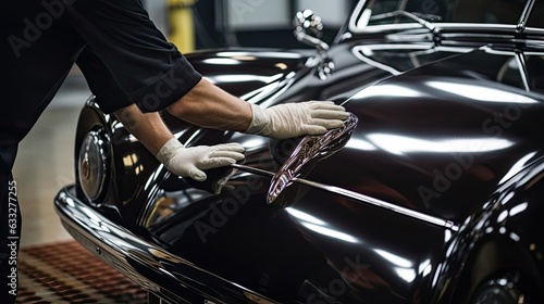 Car being meticulously detailed and polished to restore its shine, as skilled professionals work diligently to rejuvenate its appearance and bring out its original luster. Generated by AI. © Anastasia
