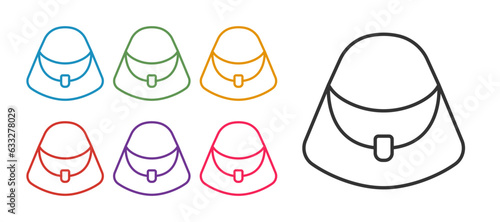 Set line Handbag icon isolated on white background. Female handbag sign. Glamour casual baggage symbol. Set icons colorful. Vector