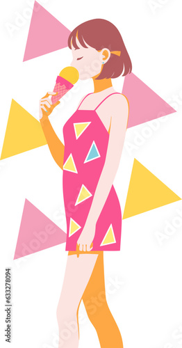 A portrait of a girl enjoying ice cream, drawn in anime style. Her expressive eyes and joyful smile capture a moment of delight, reflecting a youthful charm and innocence that's appealing and fun.
