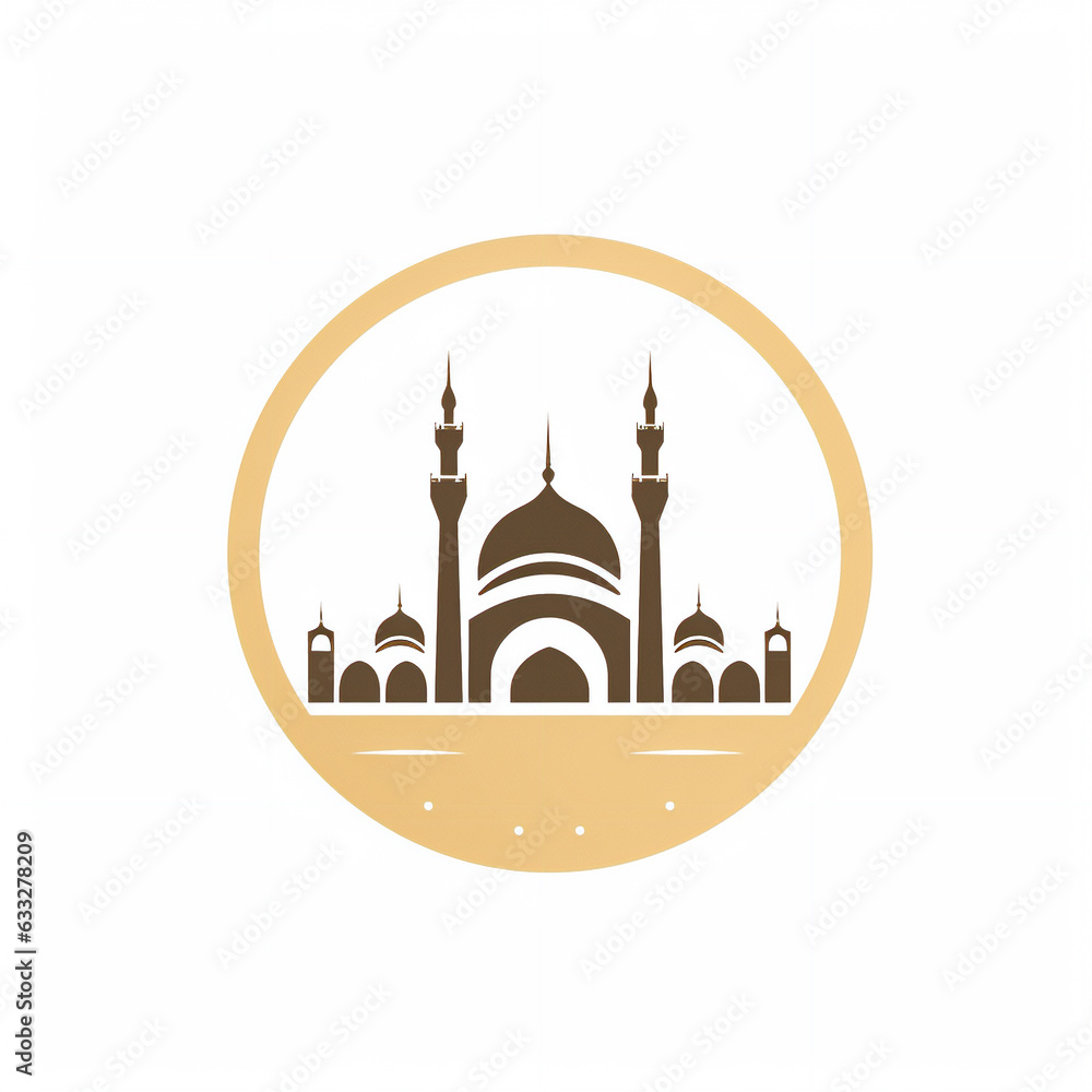 Fototapeta premium mosque logo with dome and minaret and circle frame, create using Generative AI