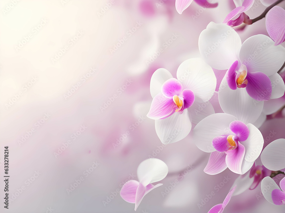 Radiant Orchid Scene Flowers in Soft Focus with Copy Area - A Mockup Template for Captivating and Graceful Visuals Generative AI Radiant Orchid Scene Flowers in Soft Focus with Copy Area - A Mockup Template for Captivating and Graceful Visuals Generative AI