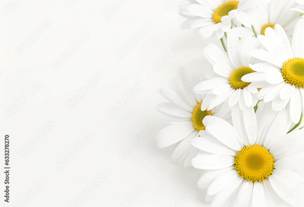 Fototapeta premium Enchanting Daisy Aura Soft Focus Elegance on White Background with Copy Space - Mockup Template for Dynamic and Alluring Displays Generative AI
