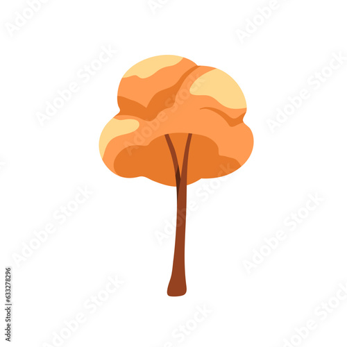 Autumn tree with yellow leaf crown. Forest fall deciduous plant with thin tru...