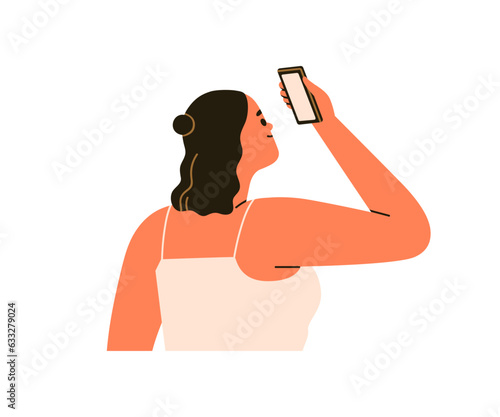 Woman holding mobile phone, looking at smartphone screen. Happy excited inter...