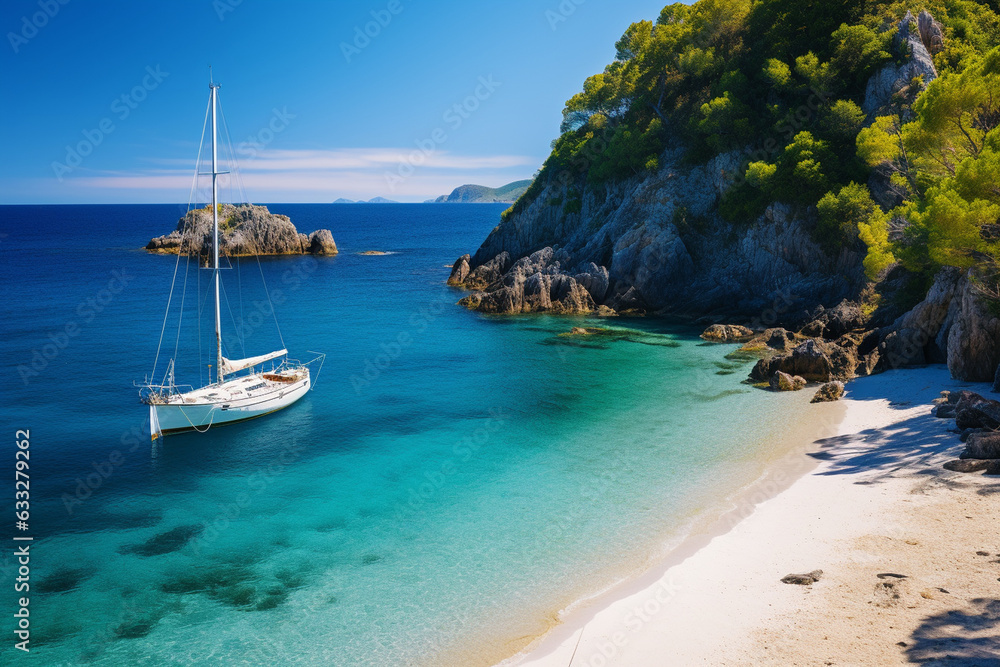 Exploring hidden beaches accessible only by yacht, yacht, vacation Generative AI