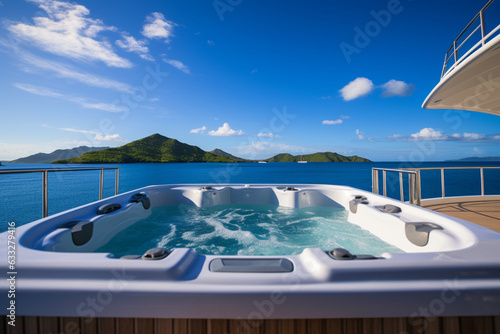 Relaxing in a jacuzzi on the yacht s deck  surrounded by ocean vistas  yacht  vacation Generative AI