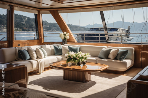 Documenting the yacht's elegant interiors, showcasing luxury and comfort, yacht, vacation Generative AI