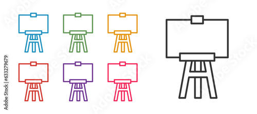 Set line Wood easel or painting art boards icon isolated on white background. Set icons colorful. Vector
