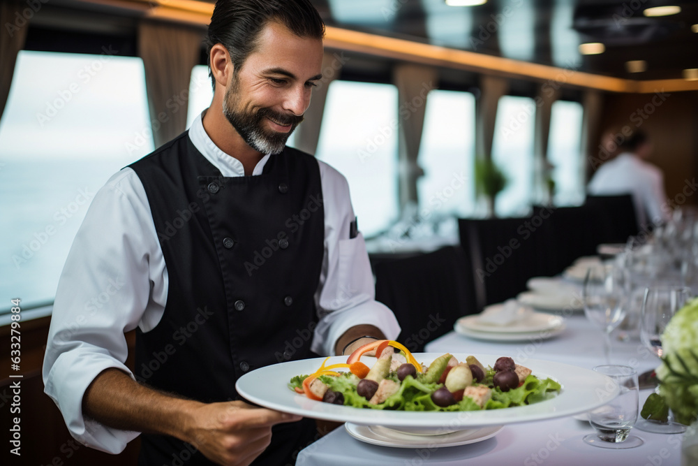 Documenting the gourmet dining experience prepared by the yacht's chef, yacht, vacation Generative AI Documenting the gourmet dining experience prepared by the yacht's chef, yacht, vacation Generative AI