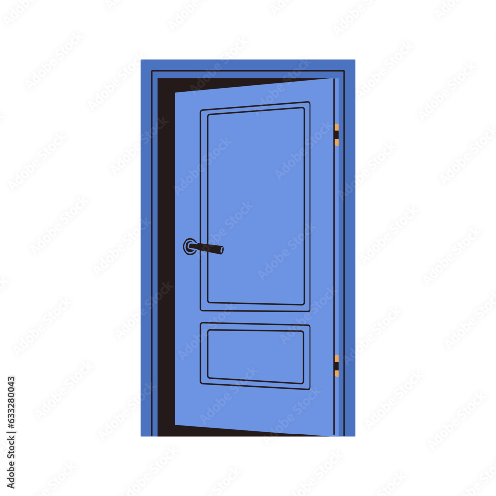 Ajar door, entrance, exit. Open entry, house doorway, home doorframe. Portal for entering to apartment, room. Flat graphic vector illustration isolated on white background Ajar door, entrance, exit. Open entry, house doorway, home doorframe. Portal for entering to apartment, room. Flat graphic vector illustration isolated on white background
