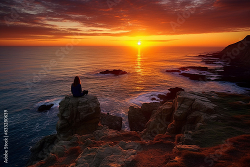 Observing a sunset from a rocky cliff, the world bathed in warm hues, love 