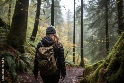 Hiking through a dense forest, feeling a deep connection to nature, love 