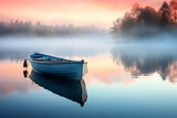 Admiring a lone boat on a misty morning lake, a moment of serenity, love 