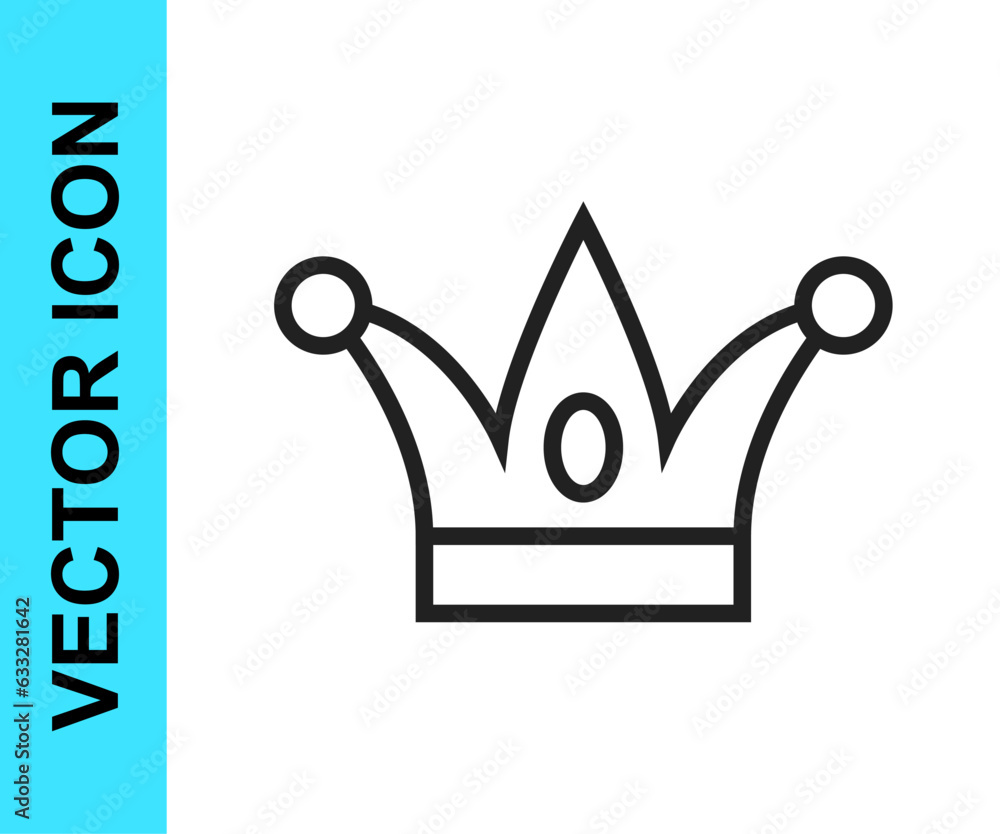 Black line Jester hat with bells isolated on white background. Clown icon. Amusement park funnyman sign. Vector Black line Jester hat with bells isolated on white background. Clown icon. Amusement park funnyman sign. Vector