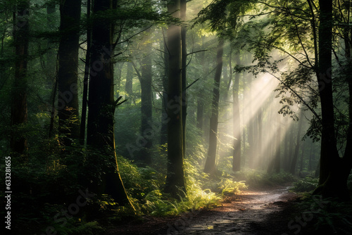 Capturing the play of light and shadow in a dense forest, love Generative AI © Лариса Лазебная