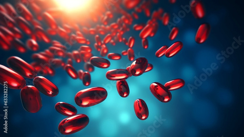 A group of antibiotic pill capsules falling