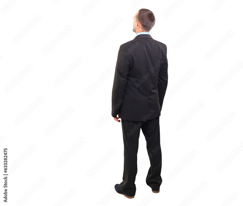 Full length of a handsome business man with hands folded on a transparent background. rear view. Full length of a handsome business man with hands folded on a transparent background. rear view.