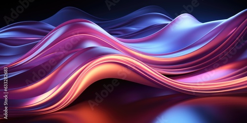 Abstract fluid 3d futuristic Background with neon glowing wave. Generative AI