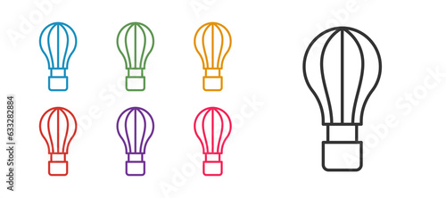 Set line Hot air balloon icon isolated on white background. Air transport for travel. Set icons colorful. Vector