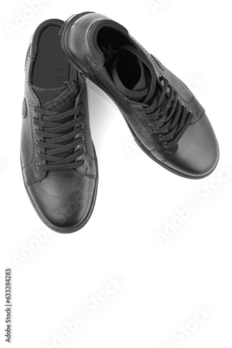 black leather sneakers on a white background