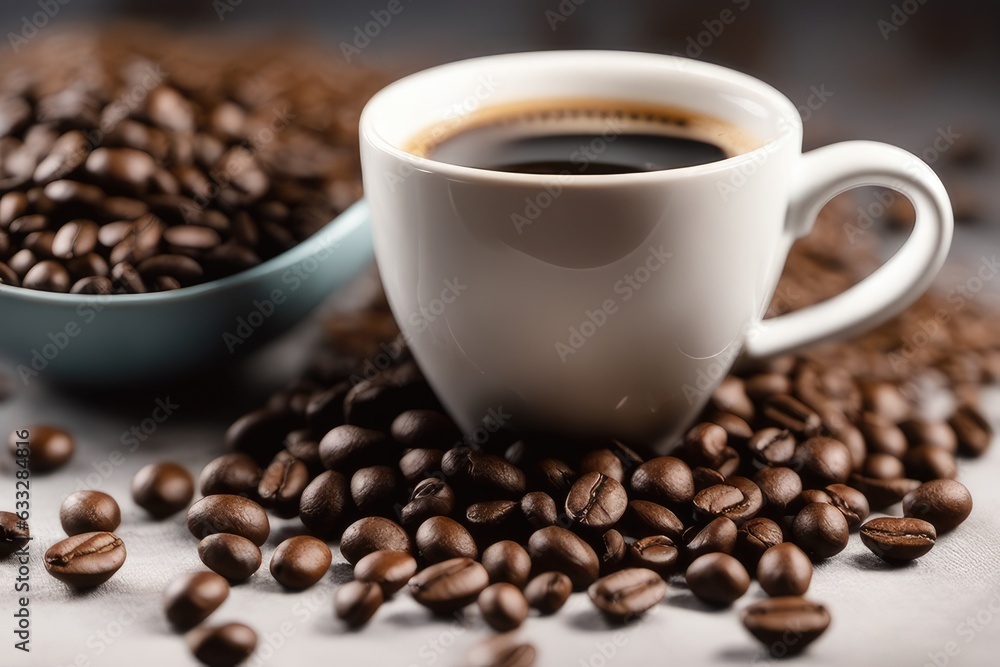 cup of coffee with beans cup of coffee with beans