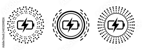 Wireless charging variations of icons. Wireless charging icon concept. Charging icons set of three for web and animation. Charging Battery Energy. Vector illustration