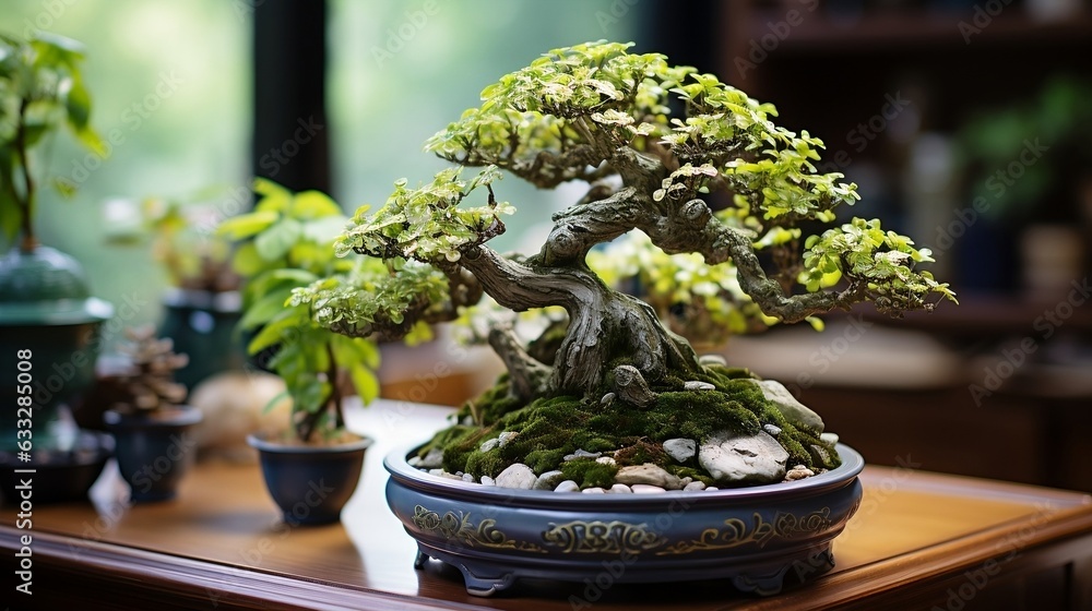 Beautiful potted bonsai ornamental plants generative ai Beautiful potted bonsai ornamental plants generative ai