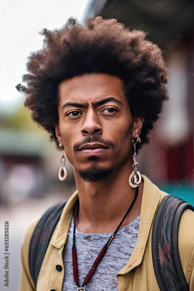 A portrait of an African American man with a short afro, deep in thought, looking into the distance. A portrait of an African American man with a short afro, deep in thought, looking into the distance.