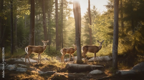 Serenity Unveiled: A Glimpse of White-Tailed Deer and Fawns in Canada's Golden Hour