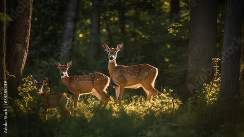 Serenity Unveiled: A Glimpse of White-Tailed Deer and Fawns in Canada's Golden Hour