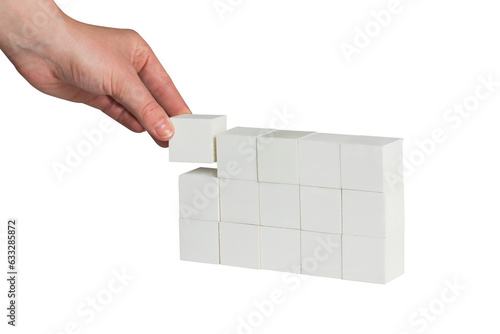 Digital png illustration of hand stacking blocks on transparent background