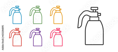 Set line Garden sprayer for water, fertilizer, chemicals icon isolated on white background. Set icons colorful. Vector