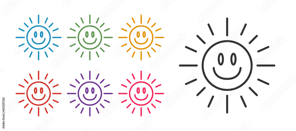 Set line Sun icon isolated on white background. Set icons colorful. Vector Set line Sun icon isolated on white background. Set icons colorful. Vector