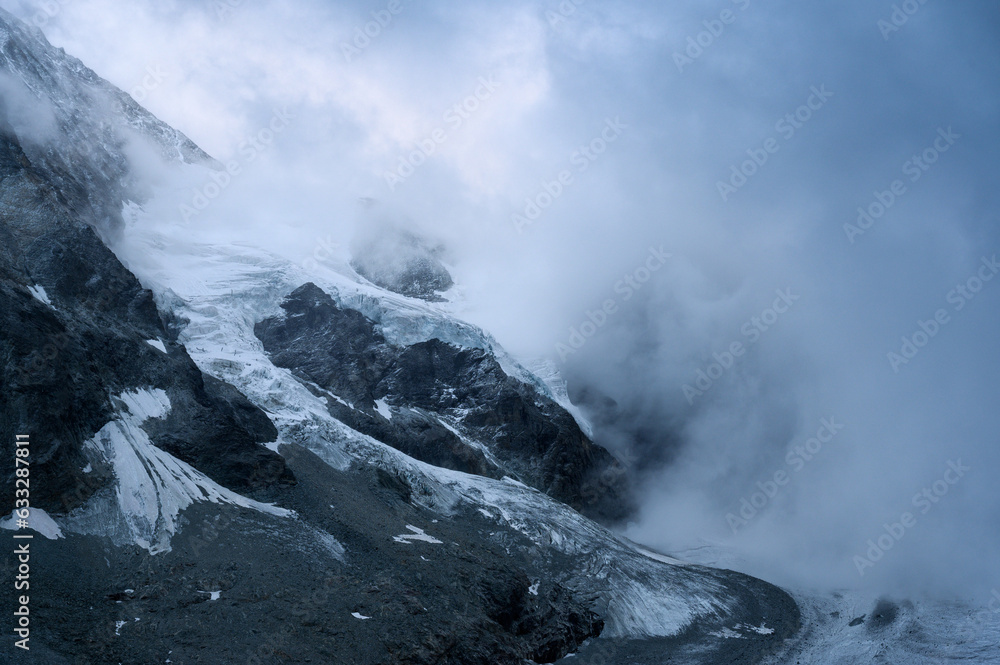 Glacier du l'Obergabelhorn coverd in clouds, Valais