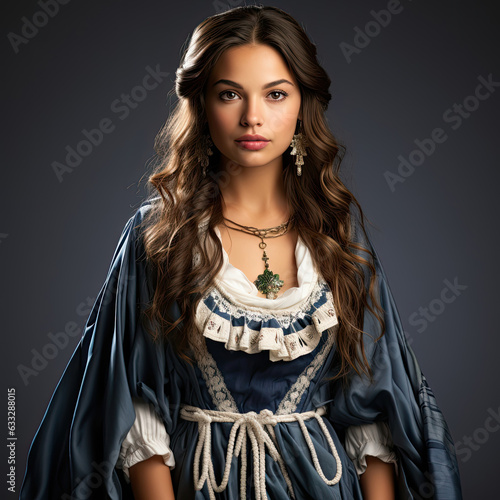 Studio shot of a Greek woman in traditional Evzone attire. photo