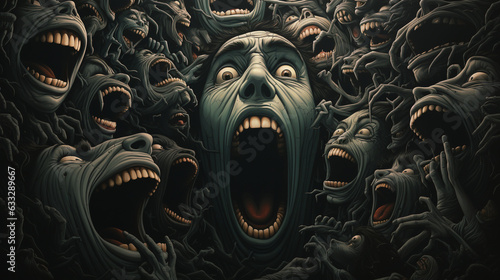 abstract art, canvas covered in screaming faces, pain and fear, madness and chaos, 005, generative ai photo