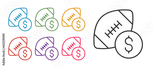 Set line American football betting money icon isolated on white background. Football bet bookmaker. Soccer betting online make money. Set icons colorful. Vector