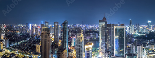Aerial photography of night scenes in Wuhan  Hubei Province
