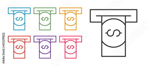 Set line ATM - Automated teller machine and money icon isolated on white background. Set icons colorful. Vector