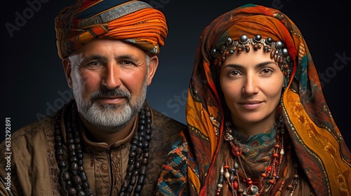 Two People in Traditional Clothing. photo