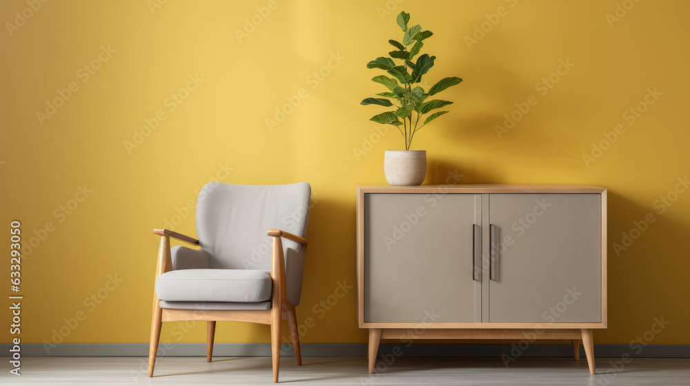 a wooden cabinet in a bright living room interior design ai generated