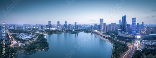 Aerial photo of a large panoramic night view of Hefei City in Anhui Province.. © 昊 周
